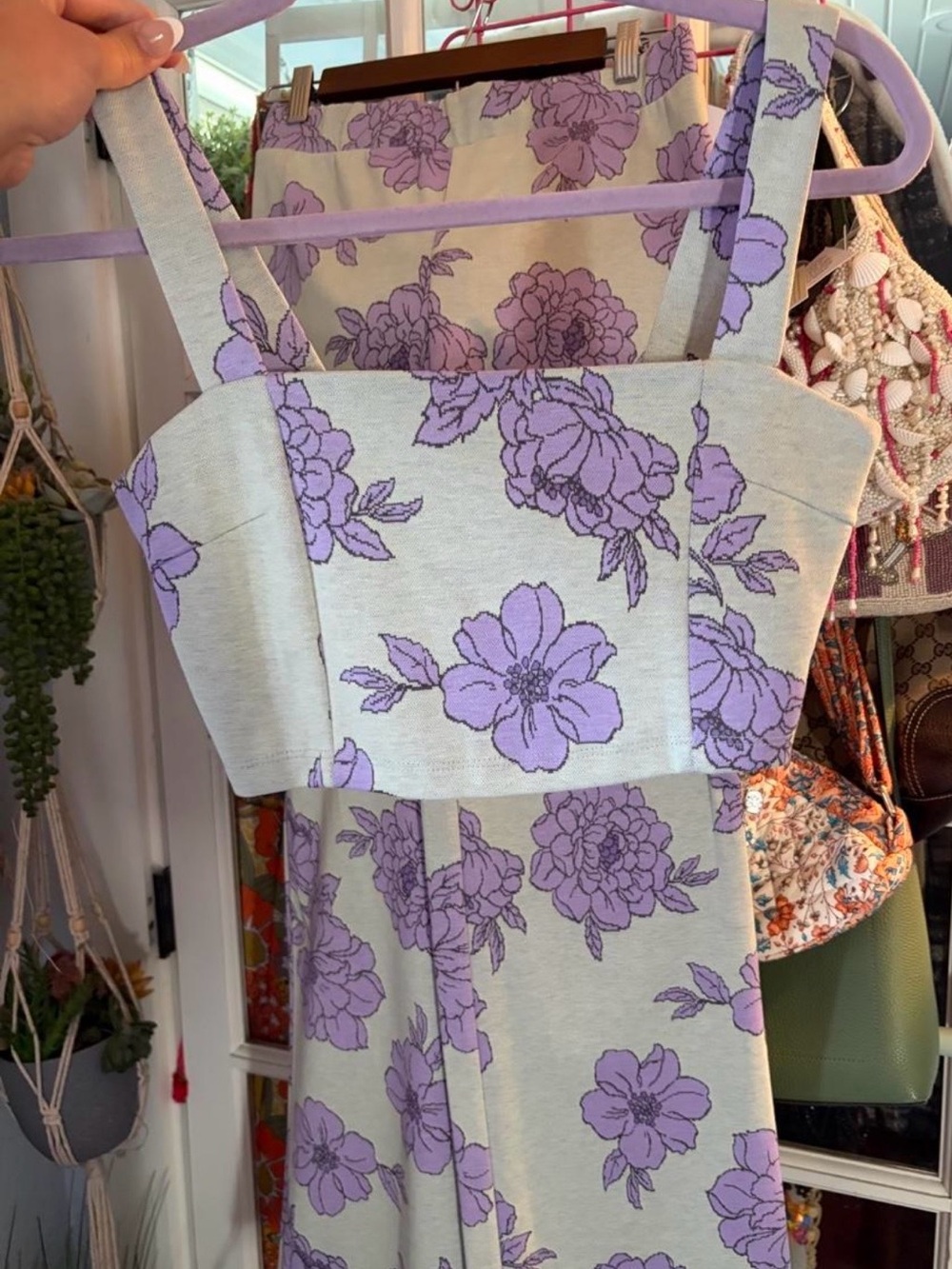 Forever 21 Lavender Floral Square-Neck Midi Dress